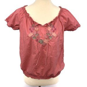 Sonoma Peasant Top Pink Floral Embroidered Small